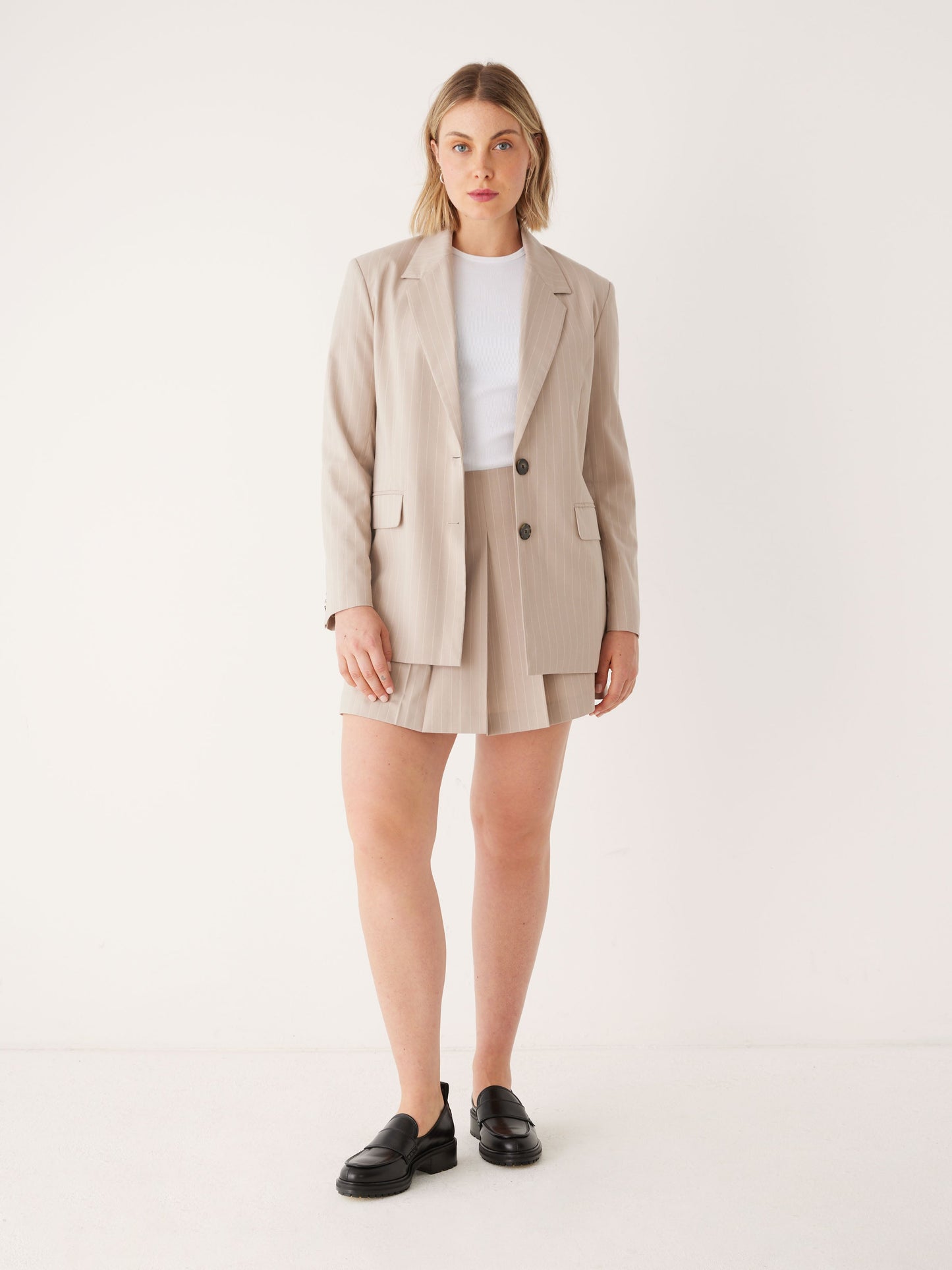 The Pinstriped Comfort Blazer in Oxford Tan