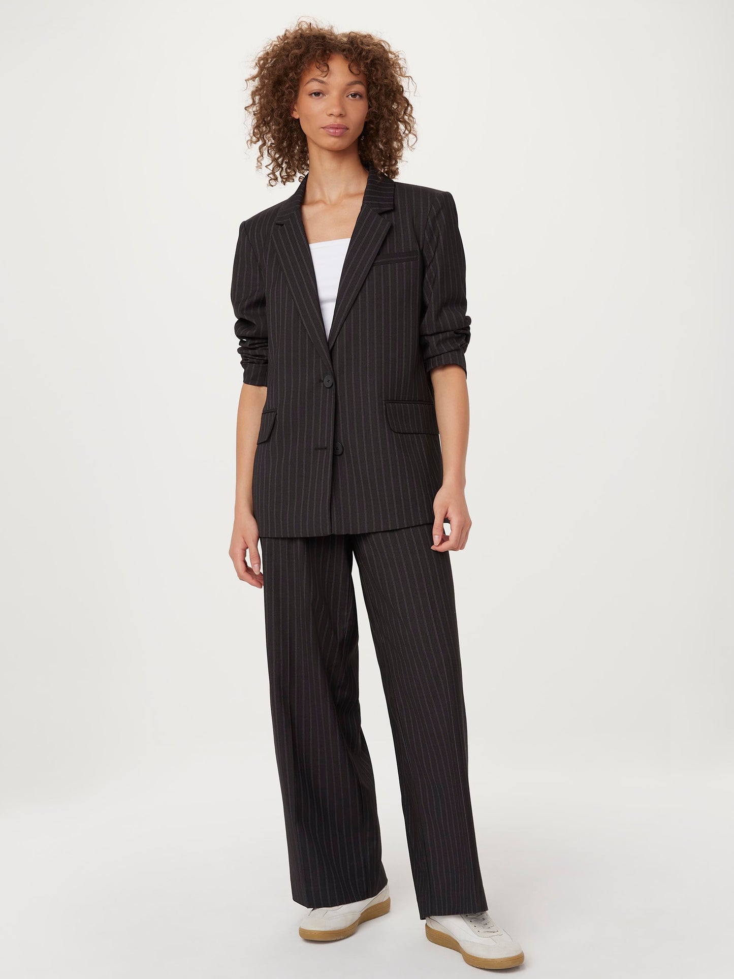 The Striped 2-Button Blazer in Charcoal Grey